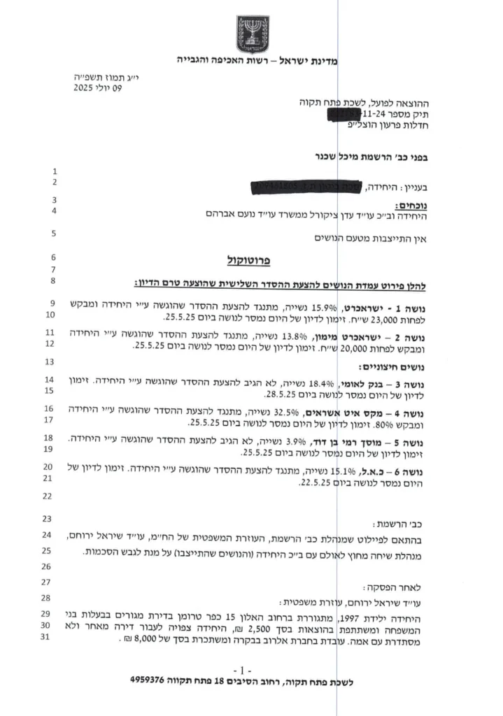 החלטה ופרוקוטול מושחר מקוצר יסכה-1