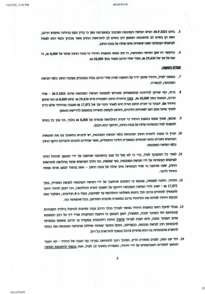 מ-29,634 ₪ ל-8,000 ₪ בלבד – הסדר חובות מנצח בראשון לציון מסמך שני