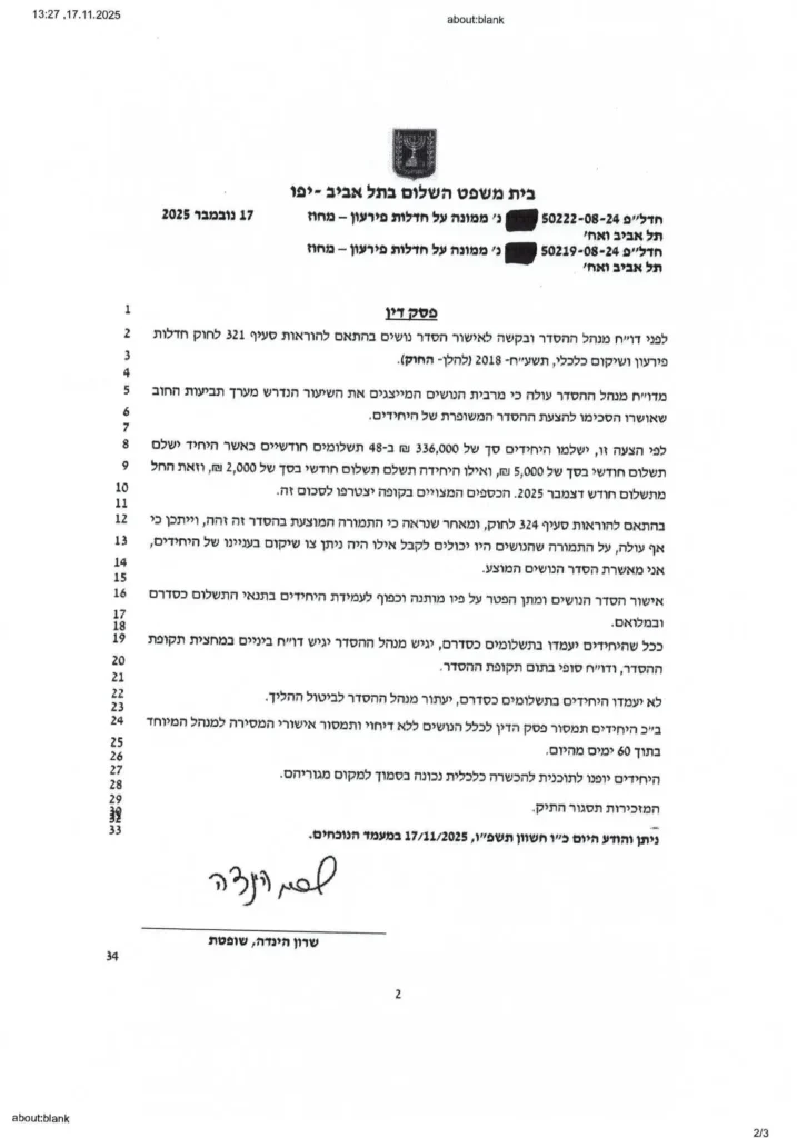מ-336,000 ₪ ל-240,000 ₪ – הסדר חובות מנצח עם הסכמת נושים בתל אביב-יפו מסמך שני