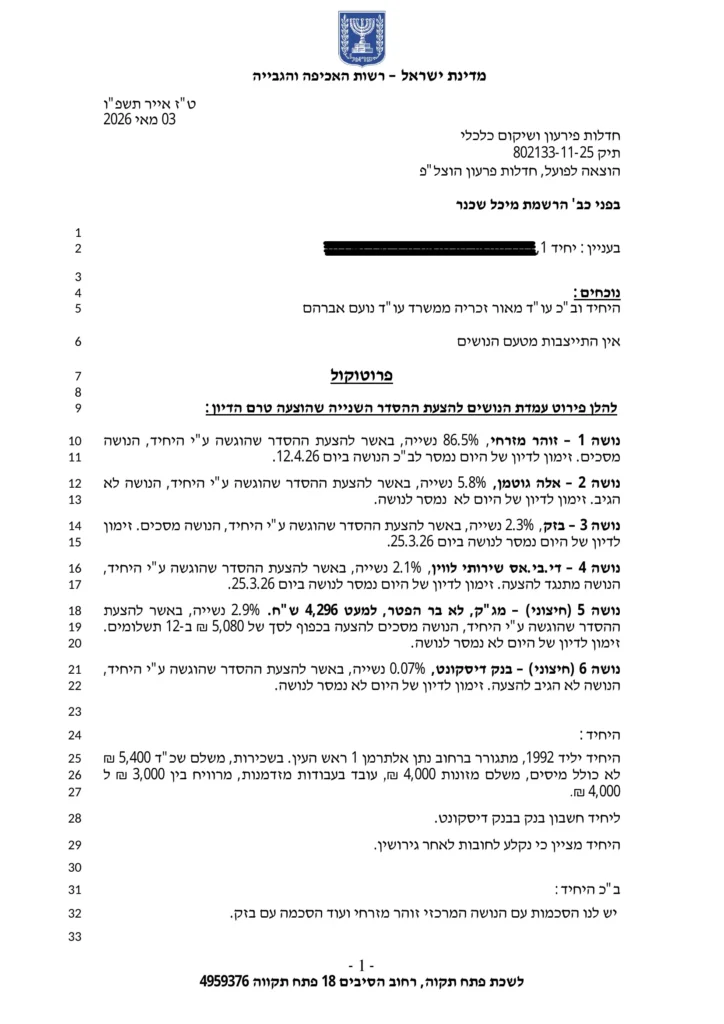 הסדר נושים של 72,500 שח אושר לפני פתיחת הליכים עמוד 1